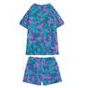 Purple and Teal Camouflage Pattern Kids  Swim Tee and Shorts Set View2