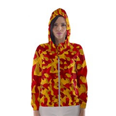 Red And Yellow Camouflage Pattern Women s Hooded Windbreaker by SpinnyChairDesigns