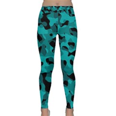 Black And Teal Camouflage Pattern Classic Yoga Leggings by SpinnyChairDesigns