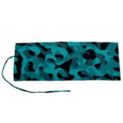 Black And Teal Camouflage Pattern Roll Up Canvas Pencil Holder (s) by SpinnyChairDesigns