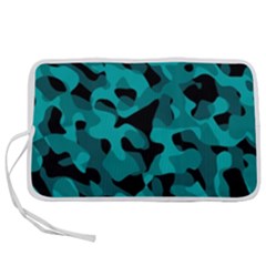 Black And Teal Camouflage Pattern Pen Storage Case (m) by SpinnyChairDesigns