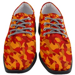 Red And Orange Camouflage Pattern Women Heeled Oxford Shoes by SpinnyChairDesigns