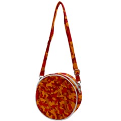 Red And Orange Camouflage Pattern Crossbody Circle Bag by SpinnyChairDesigns