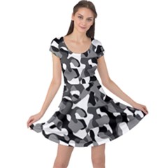 Black And White Camouflage Pattern Cap Sleeve Dress by SpinnyChairDesigns