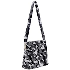 Black And White Camouflage Pattern Zipper Messenger Bag by SpinnyChairDesigns