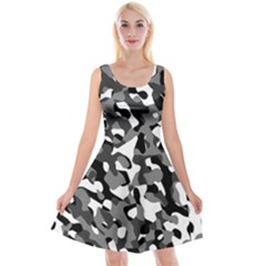 Black And White Camouflage Pattern Reversible Velvet Sleeveless Dress by SpinnyChairDesigns