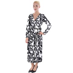 Black And White Camouflage Pattern Velvet Maxi Wrap Dress by SpinnyChairDesigns