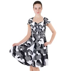 Black And White Camouflage Pattern Cap Sleeve Midi Dress by SpinnyChairDesigns