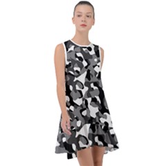 Black And White Camouflage Pattern Frill Swing Dress by SpinnyChairDesigns