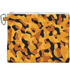 Orange And Black Camouflage Pattern Canvas Cosmetic Bag (xxxl) by SpinnyChairDesigns