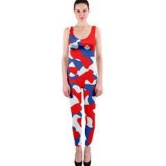 Red White Blue Camouflage Pattern One Piece Catsuit by SpinnyChairDesigns