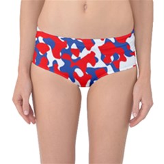 Red White Blue Camouflage Pattern Mid-waist Bikini Bottoms by SpinnyChairDesigns