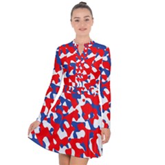 Red White Blue Camouflage Pattern Long Sleeve Panel Dress by SpinnyChairDesigns