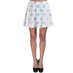 Light Blue Pink Butterflies Pattern Skater Skirt by SpinnyChairDesigns