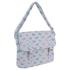Light Blue Pink Butterflies Pattern Buckle Messenger Bag by SpinnyChairDesigns