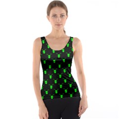 Neon Green Bug Insect Heads On Black Tank Top by SpinnyChairDesigns