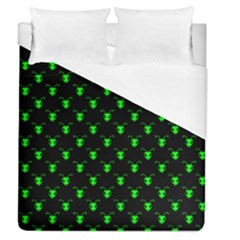 Neon Green Bug Insect Heads On Black Duvet Cover (queen Size) by SpinnyChairDesigns