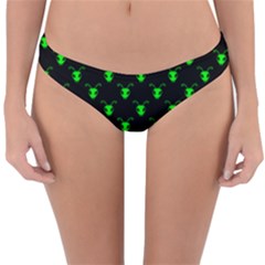 Neon Green Bug Insect Heads On Black Reversible Hipster Bikini Bottoms by SpinnyChairDesigns