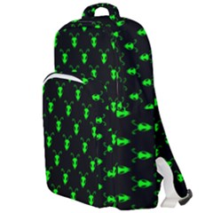 Neon Green Bug Insect Heads On Black Double Compartment Backpack by SpinnyChairDesigns