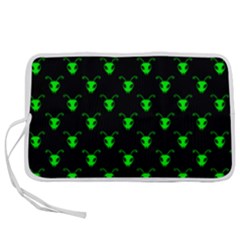Neon Green Bug Insect Heads On Black Pen Storage Case (m) by SpinnyChairDesigns