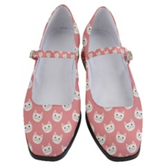 Cute Cat Faces White And Pink Women s Mary Jane Shoes by SpinnyChairDesigns