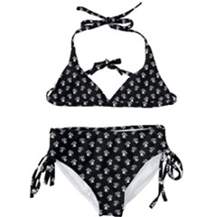 Cat Dog Animal Paw Prints Black And White Kids  Classic Bikini Set by SpinnyChairDesigns