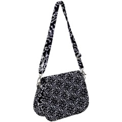 Black And White Decorative Design Pattern Saddle Handbag by SpinnyChairDesigns