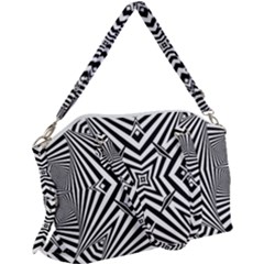 Black And White Line Art Pattern Stripes Canvas Crossbody Bag by SpinnyChairDesigns