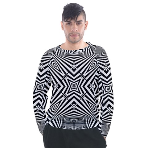 Black And White Line Art Pattern Stripes Men s Long Sleeve Raglan Tee by SpinnyChairDesigns