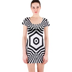 Black And White Line Art Stripes Pattern Short Sleeve Bodycon Dress by SpinnyChairDesigns