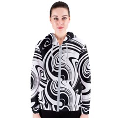 Black And White Swirl Spiral Swoosh Pattern Women s Zipper Hoodie by SpinnyChairDesigns