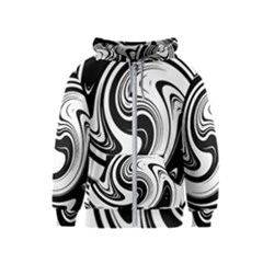 Black And White Swirl Spiral Swoosh Pattern Kids  Zipper Hoodie by SpinnyChairDesigns