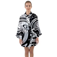 Black And White Swirl Spiral Swoosh Pattern Long Sleeve Satin Kimono by SpinnyChairDesigns