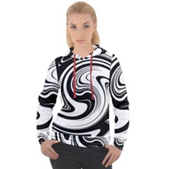 Black And White Swirl Spiral Swoosh Pattern Women s Overhead Hoodie by SpinnyChairDesigns