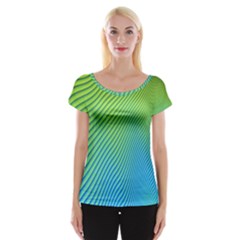 Blue Green Abstract Stripe Pattern  Cap Sleeve Top by SpinnyChairDesigns