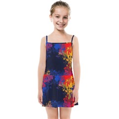 Colorful Paint Splatter Texture Red Black Yellow Blue Kids  Summer Sun Dress by SpinnyChairDesigns