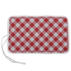 Picnic Gingham Red White Checkered Plaid Pattern Pen Storage Case (l) by SpinnyChairDesigns