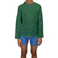 Green Intricate Pattern Kids  Long Sleeve Swimwear by SpinnyChairDesigns