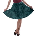 Dark Teal Butterfly Pattern A-line Skater Skirt