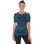 Dark Teal Butterfly Pattern Shoulder Cut Out Short Sleeve Top