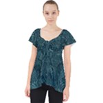 Dark Teal Butterfly Pattern Lace Front Dolly Top