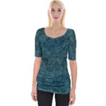 Dark Teal Butterfly Pattern Wide Neckline Tee