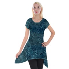 Dark Teal Butterfly Pattern Short Sleeve Side Drop Tunic by SpinnyChairDesigns