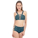 Dark Teal Butterfly Pattern Cage Up Bikini Set