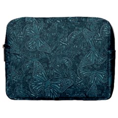 Dark Teal Butterfly Pattern Make Up Pouch (large) by SpinnyChairDesigns