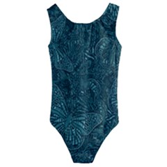 Dark Teal Butterfly Pattern Kids  Cut-out Back One Piece Swimsuit by SpinnyChairDesigns