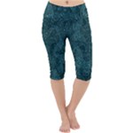 Dark Teal Butterfly Pattern Lightweight Velour Cropped Yoga Leggings