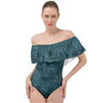 Dark Teal Butterfly Pattern Off Shoulder Velour Bodysuit 