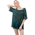 Dark Teal Butterfly Pattern Oversized Chiffon Top