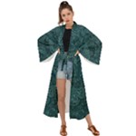 Dark Teal Butterfly Pattern Maxi Kimono